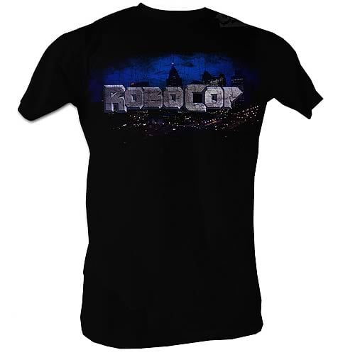 RoboCop City Scape and Logo Black T-Shirt